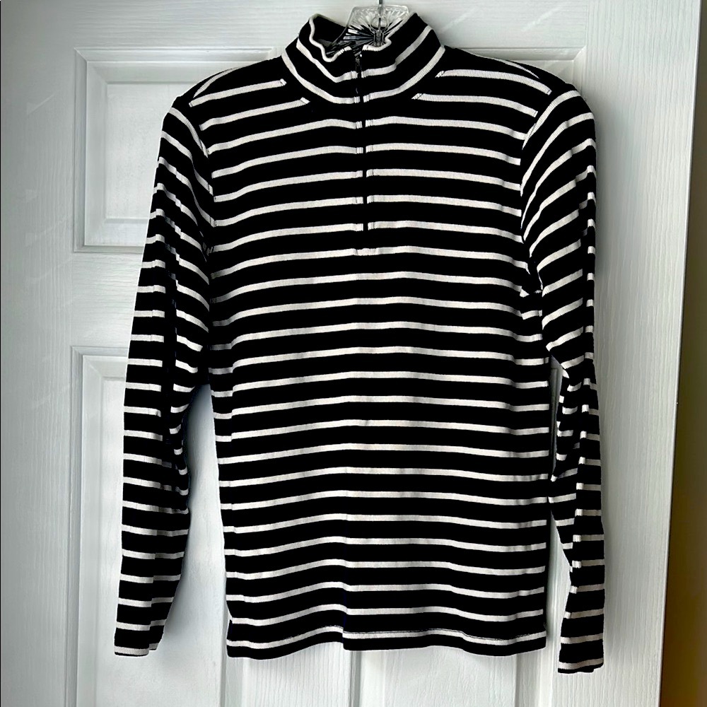 L.L. Bean Striped Navy Blue and White Long Sleeve Top